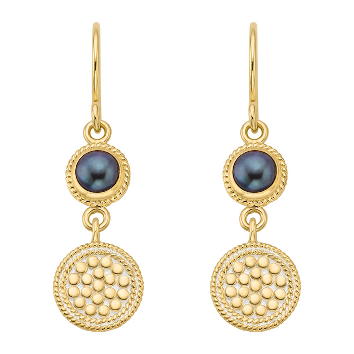 ANNA BECK BLUE PEARL DISC DROP EARRINGS