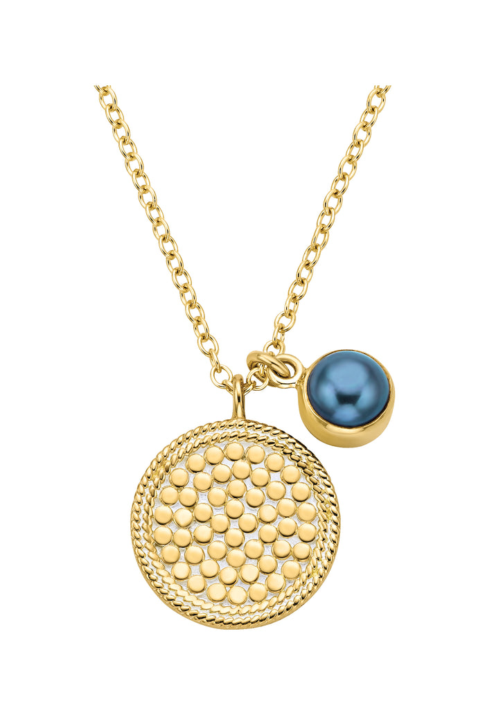 ANNA BECK BLUE PEARL DUAL DISC NECKLACE