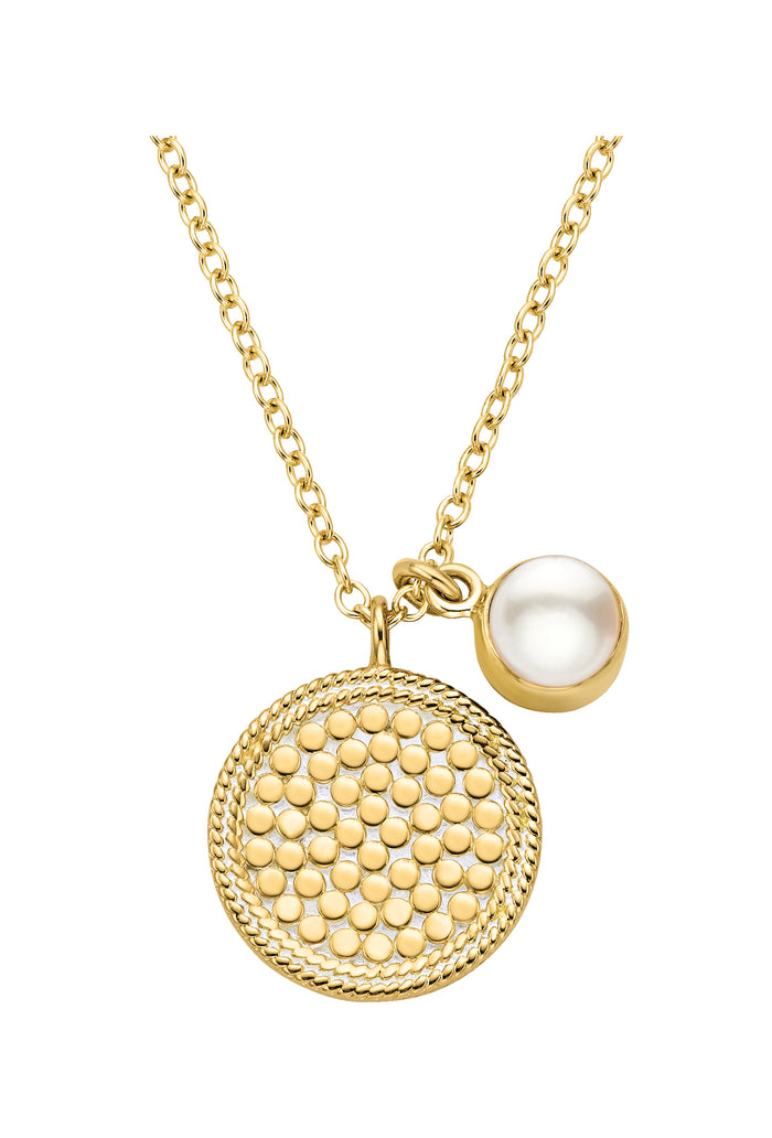 ANNA BECK WHITE PEARL DUAL DISC NECKLACE
