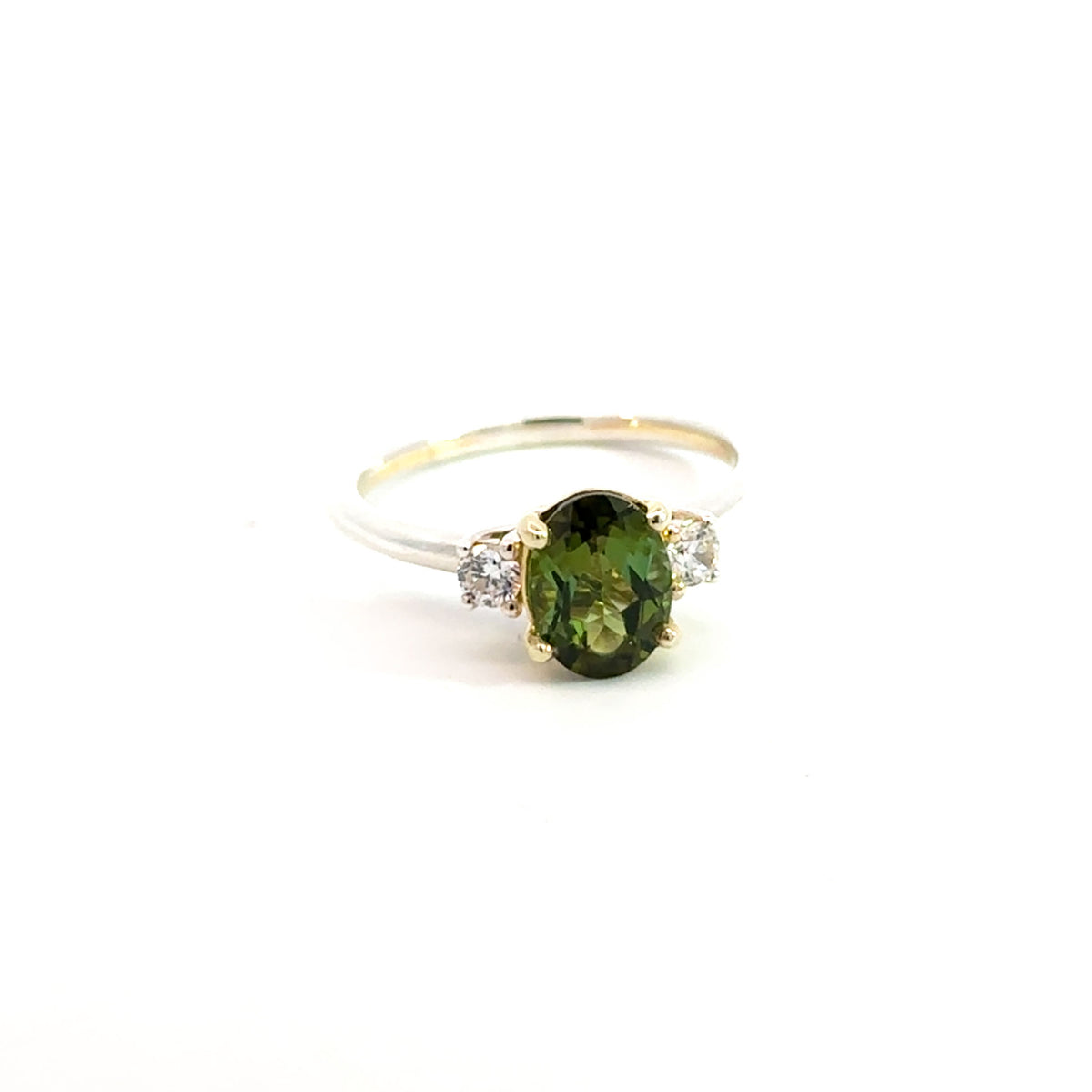 LAST NIGHT I DREAMT KNIGHTLY OVAL GREEN TOURMALINE AND DIAMOND RING