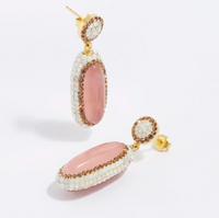 SORU ROSE QUARTZ DOUBLE SIDED DROP EARRINGS