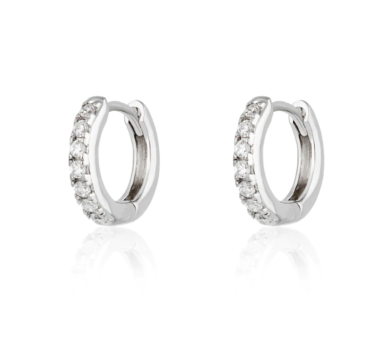 SCREAM PRETTY HUGGIE EARRINGS WITH CLEAR STONES