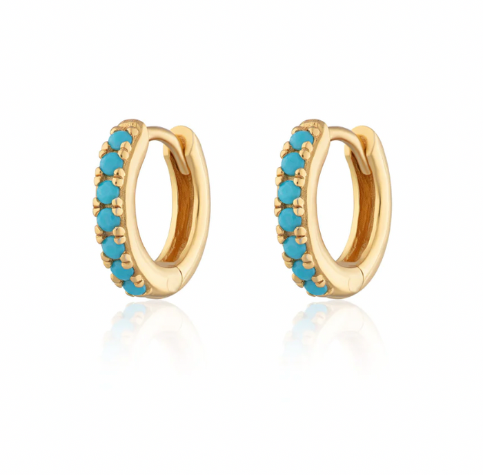 SCREAM PRETTY HUGGIE EARRINGS WITH TURQUOISE STONES