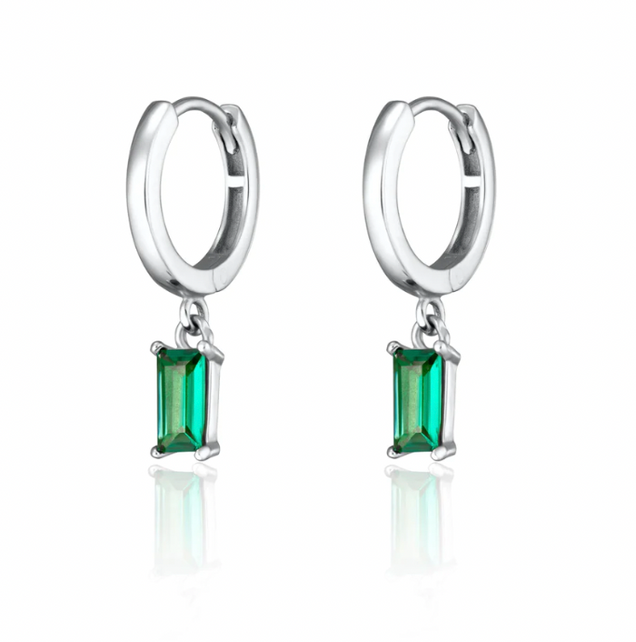 SCREAM PRETTY GREEN BAGUETTE CHARM HOOP EARRINGS