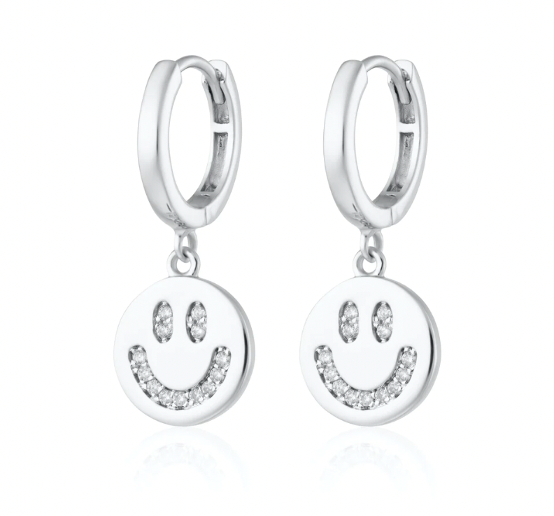 SCREAM PRETTY SMILEY FACE CHARM HOOP EARRINGSQ