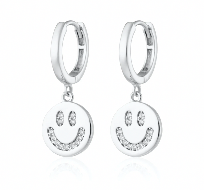 SCREAM PRETTY SMILEY FACE CHARM HOOP EARRINGSQ