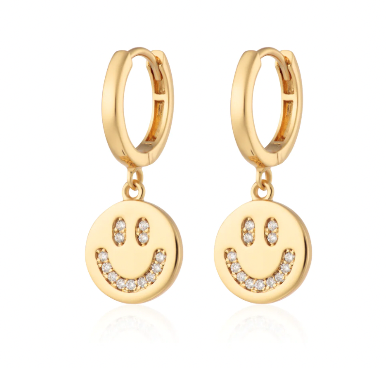 SCREAM PRETTY SMILEY FACE CHARM HOOP EARRINGSQ