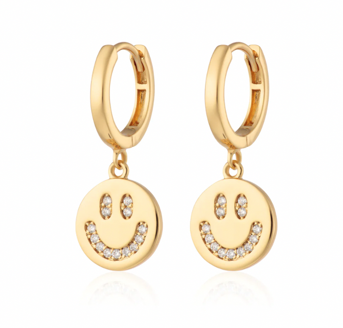 SCREAM PRETTY SMILEY FACE CHARM HOOP EARRINGSQ