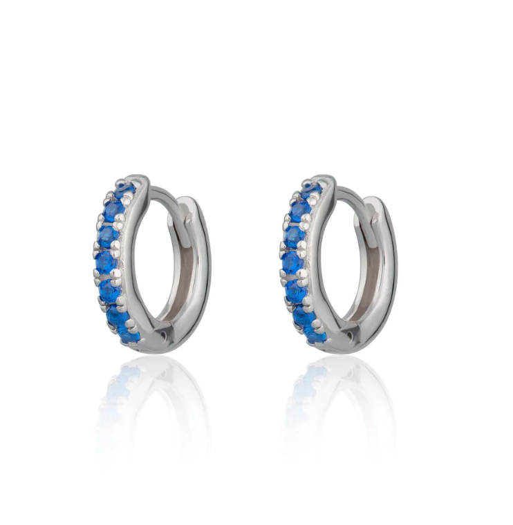 SCREAM PRETTY HUGGIE EARRINGS WITH BLUE STONES