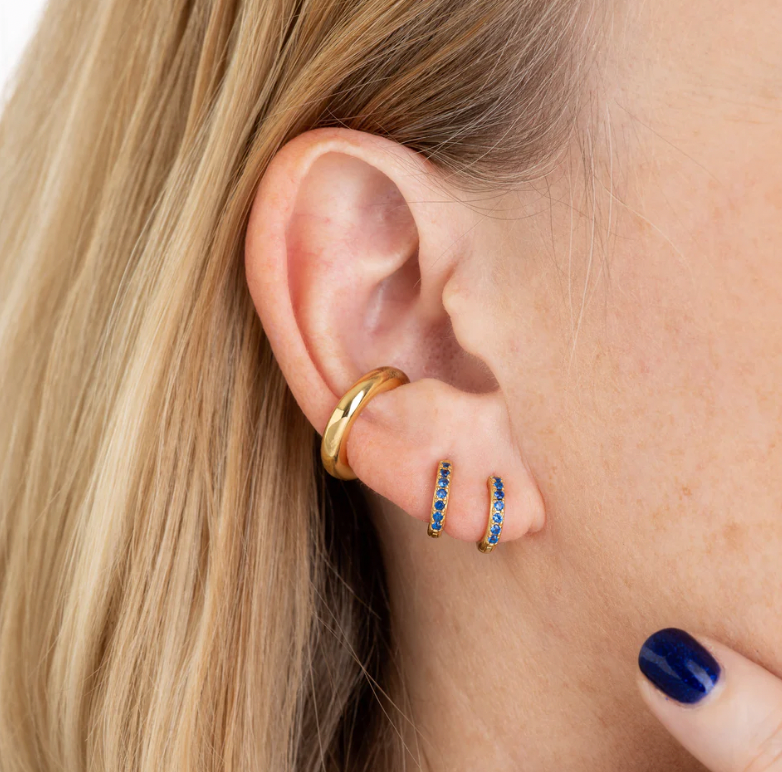 SCREAM PRETTY HUGGIE EARRINGS WITH BLUE STONES