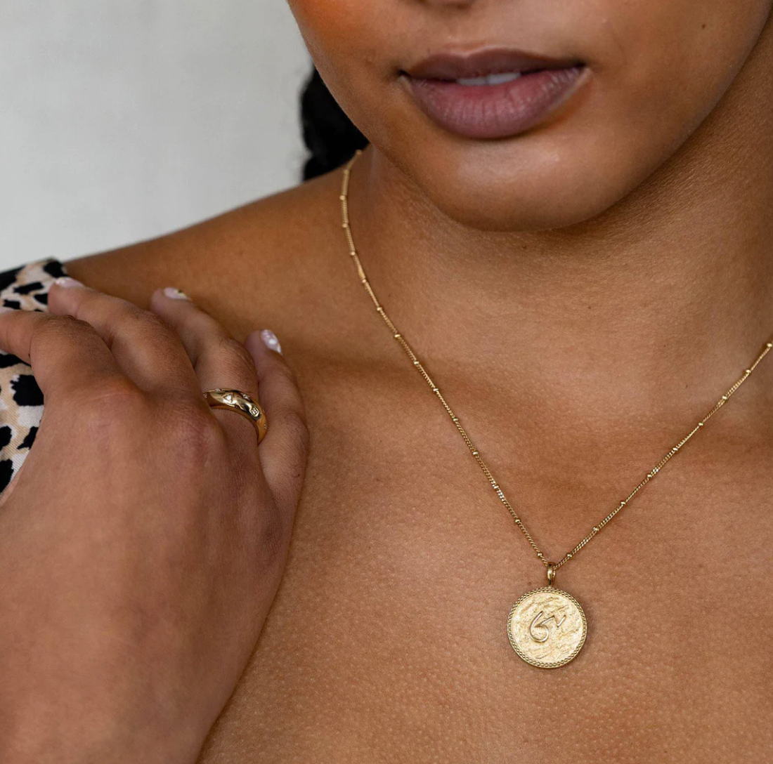 CLAIRE HILL DESIGNS "BRAVE" SHORTHAND COIN NECKLACE
