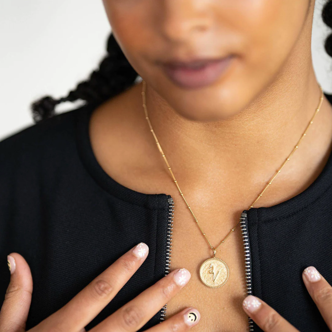 CLAIRE HILL DESIGNS "INSPIRE" SHORTHAND COIN NECKLACE