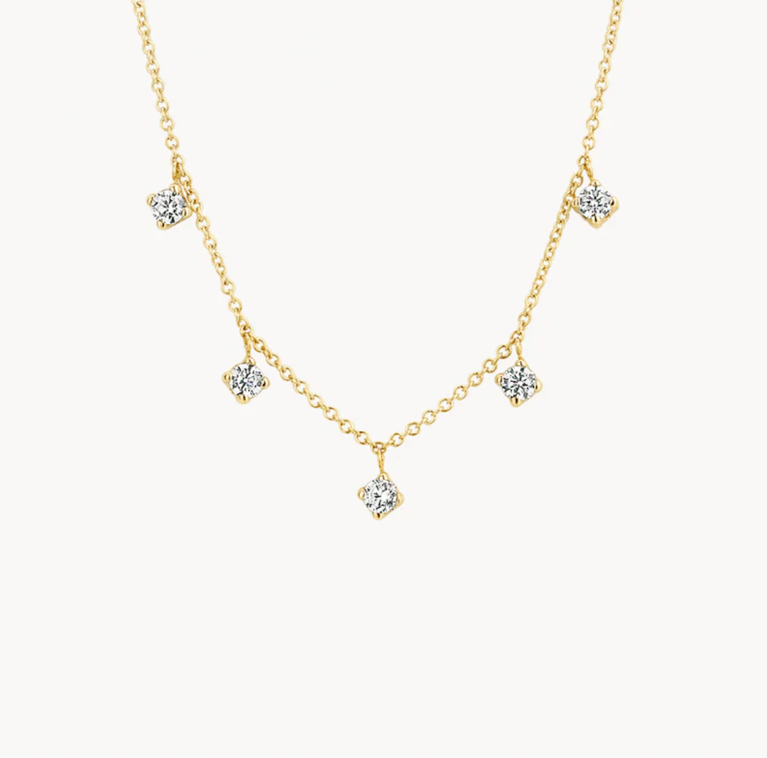 BLUSH 14K YELLOW GOLD & 5 ZIRCONIA PENDANTS NECKLACE