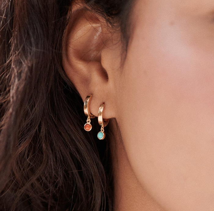 DAISY LONDON BLUE MOHAVE TURQUOISE HEALING HUGGIE HOOP EARRINGS