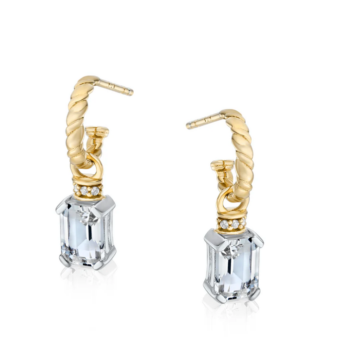 V BY LAURA VANN EMERALD CUT CHARMS ON TWISTED HOOP EARRINGS