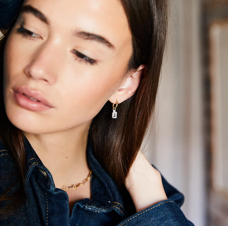 V BY LAURA VANN EMERALD CUT CHARMS ON TWISTED HOOP EARRINGS