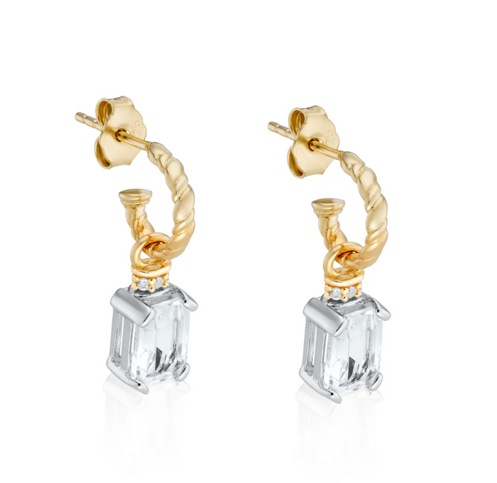 V BY LAURA VANN EMERALD CUT CHARMS ON TWISTED HOOP EARRINGS
