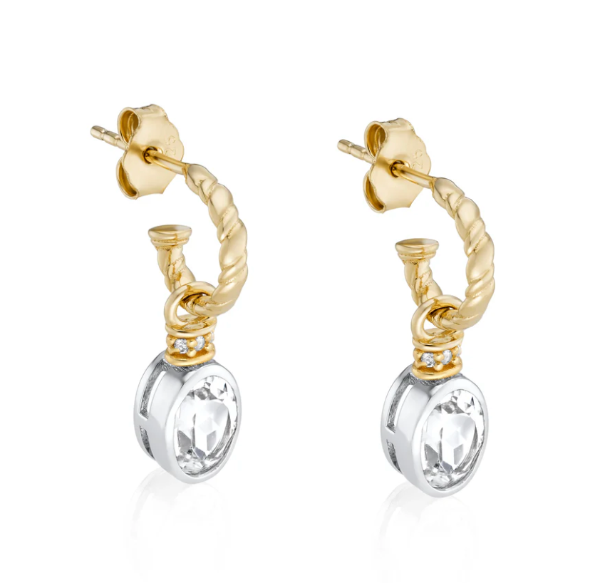V BY LAURA VANN OVAL CUT CHARMS ON TWISTED HOOP EARRINGS