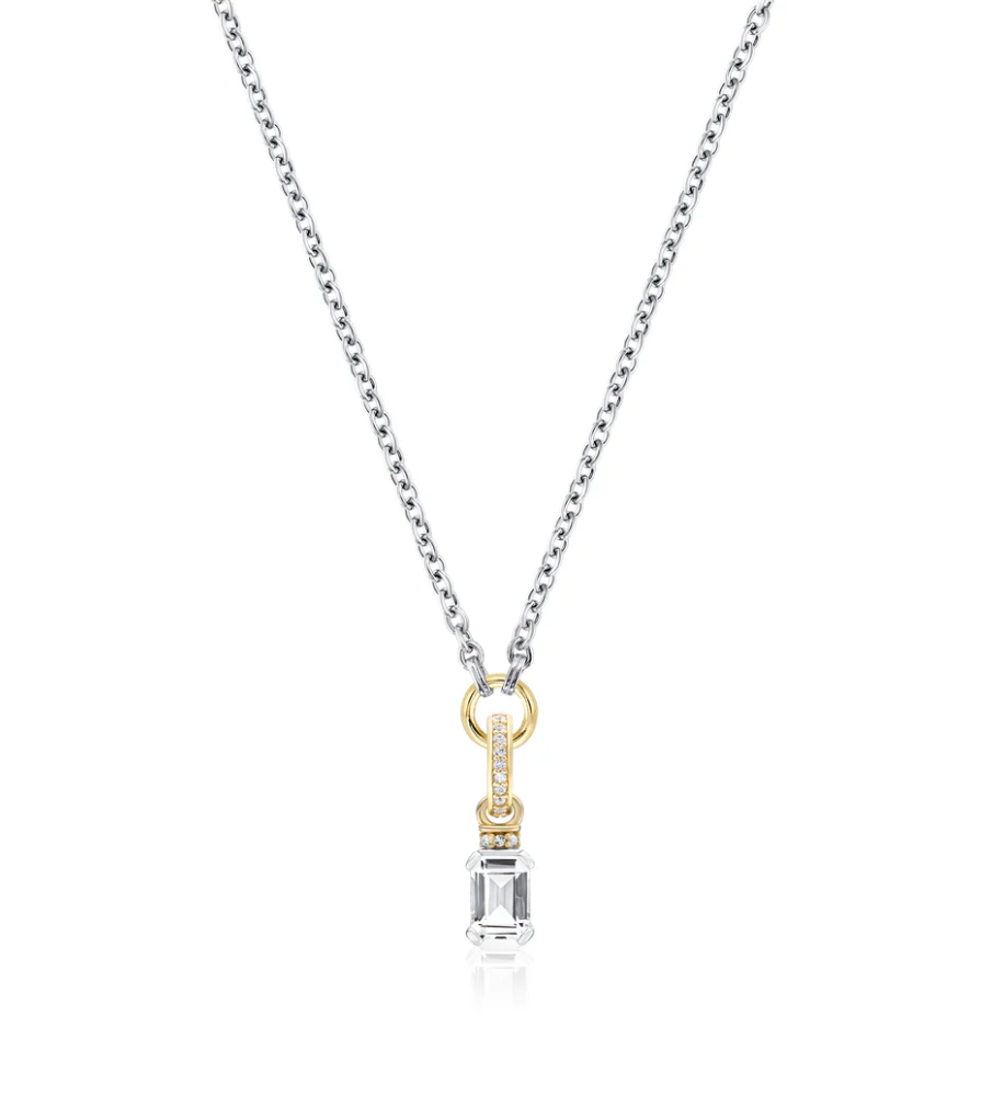 V BY LAURA VANN EMERALD CUT CHARM ON CARRIER CHAIN NECKLACE