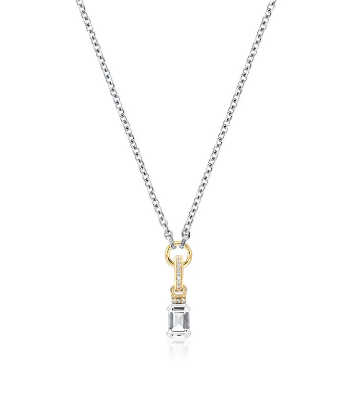 V BY LAURA VANN EMERALD CUT CHARM ON CARRIER CHAIN NECKLACE