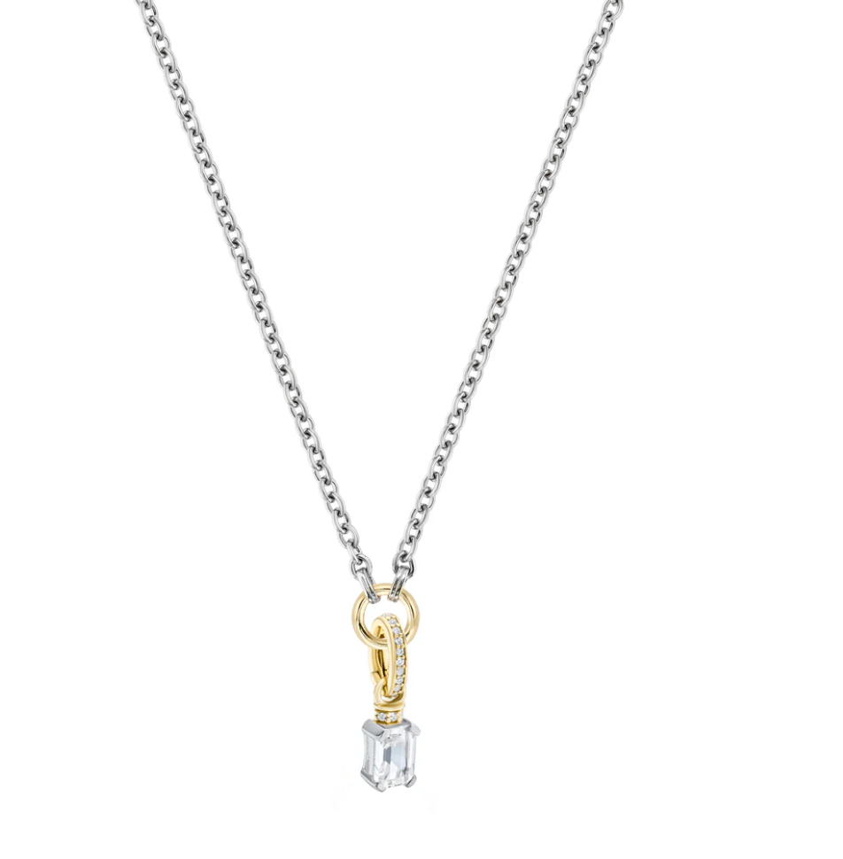 V BY LAURA VANN EMERALD CUT CHARM ON CARRIER CHAIN NECKLACE