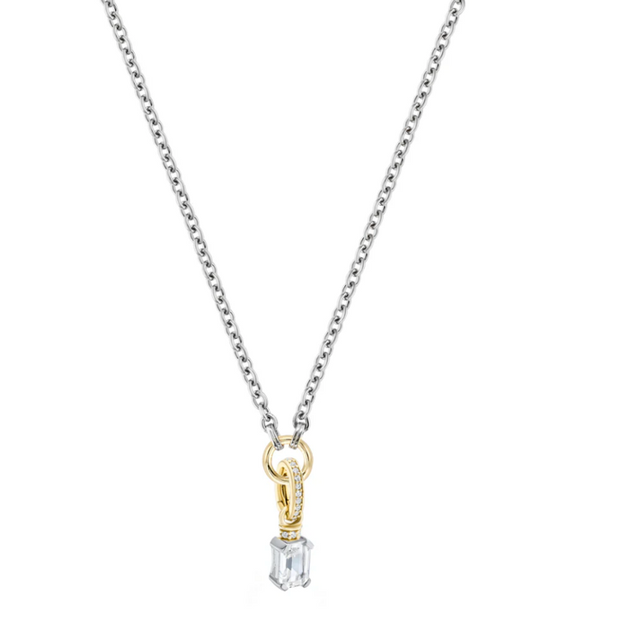 V BY LAURA VANN EMERALD CUT CHARM ON CARRIER CHAIN NECKLACE