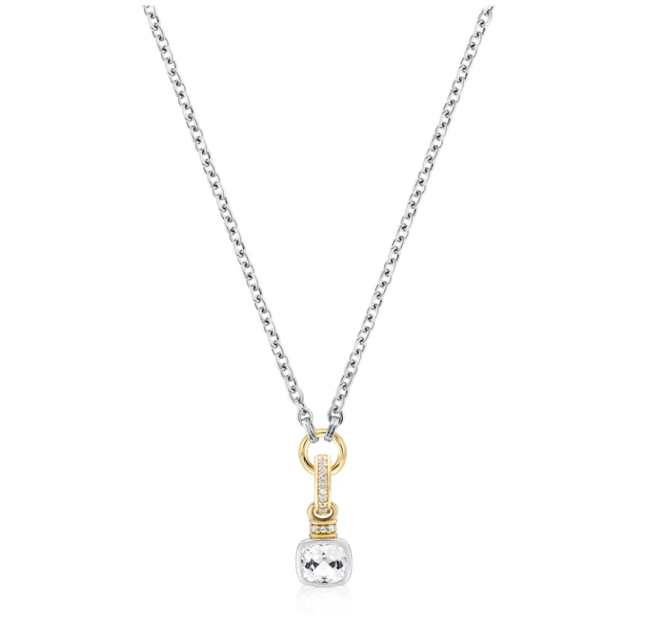 V BY LAURA VANN CUSHION CUT CHARM ON CARRIER CHAIN NECKLACE