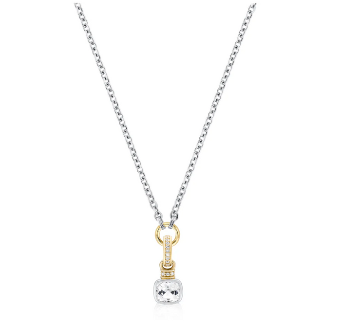V BY LAURA VANN CUSHION CUT CHARM ON CARRIER CHAIN NECKLACE