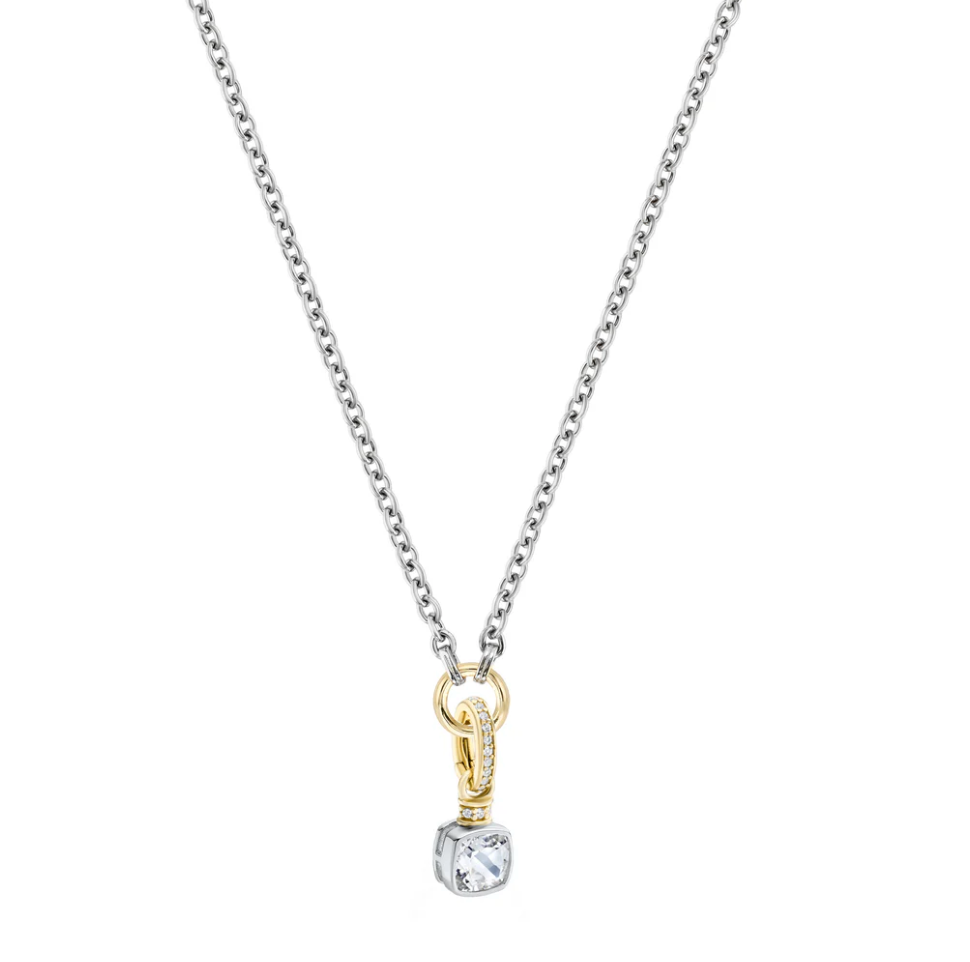 V BY LAURA VANN CUSHION CUT CHARM ON CARRIER CHAIN NECKLACE
