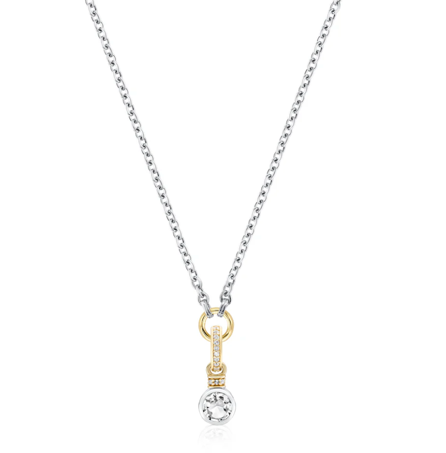 V BY LAURA VANN BRILLIANT CUT CHARM ON CARRIER CHAIN NECKLACE