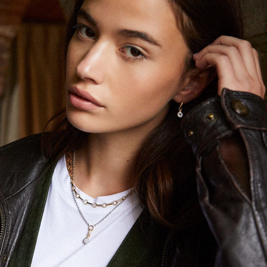 V BY LAURA VANN BRILLIANT CUT CHARM ON CARRIER CHAIN NECKLACE