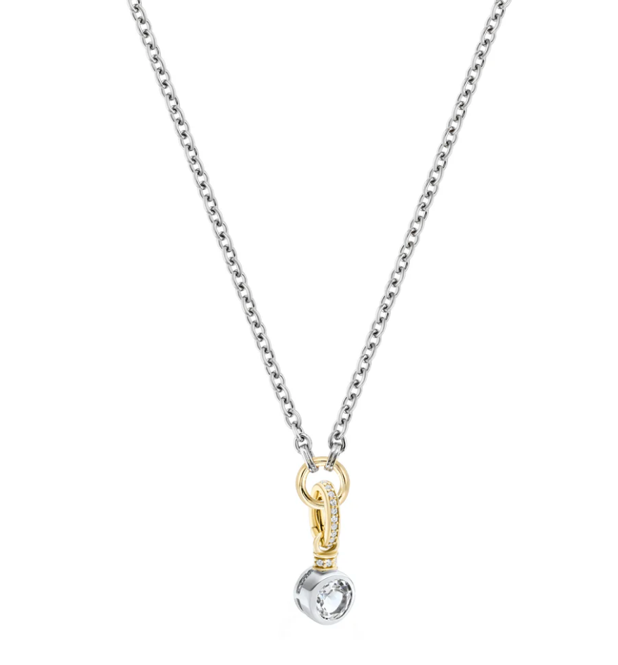 V BY LAURA VANN BRILLIANT CUT CHARM ON CARRIER CHAIN NECKLACE