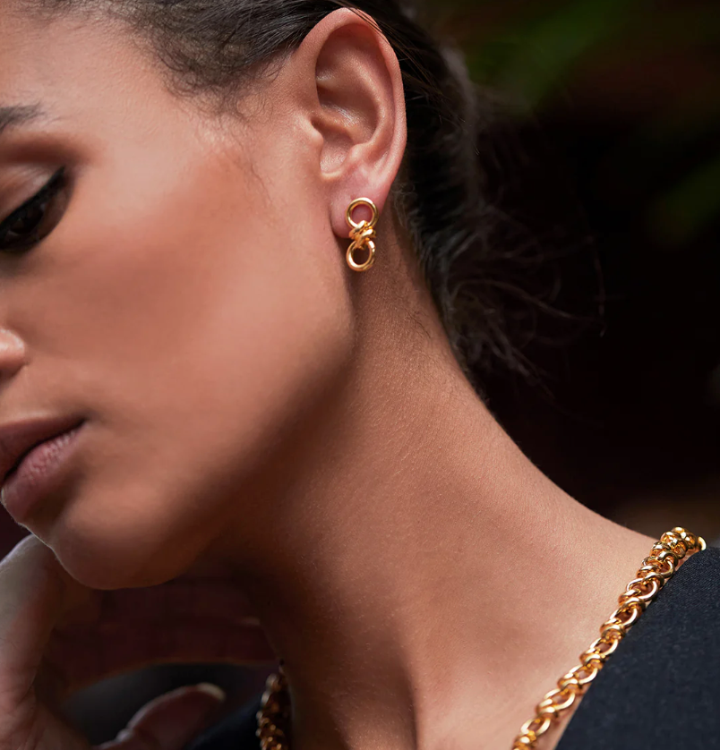 ESTELLA BARTLETT KNOTTED DOUBLE DROP HOOP EARRINGS