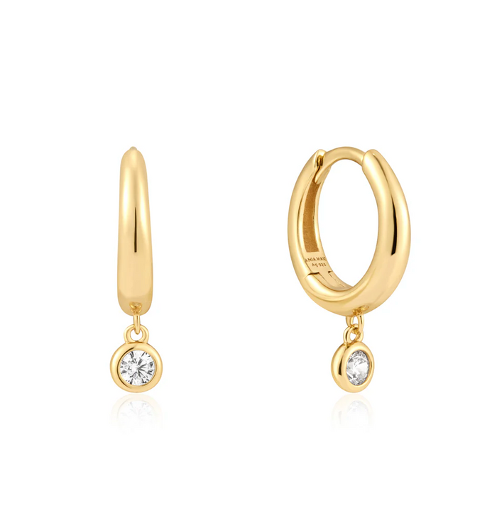ANIA HAIE CUBIC ZIRCONIA DROP HUGGIE HOOP EARRINGS