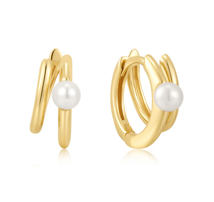 ANIA HAIE PARALLEL DUO PEARL HUGGIE EARRINGS