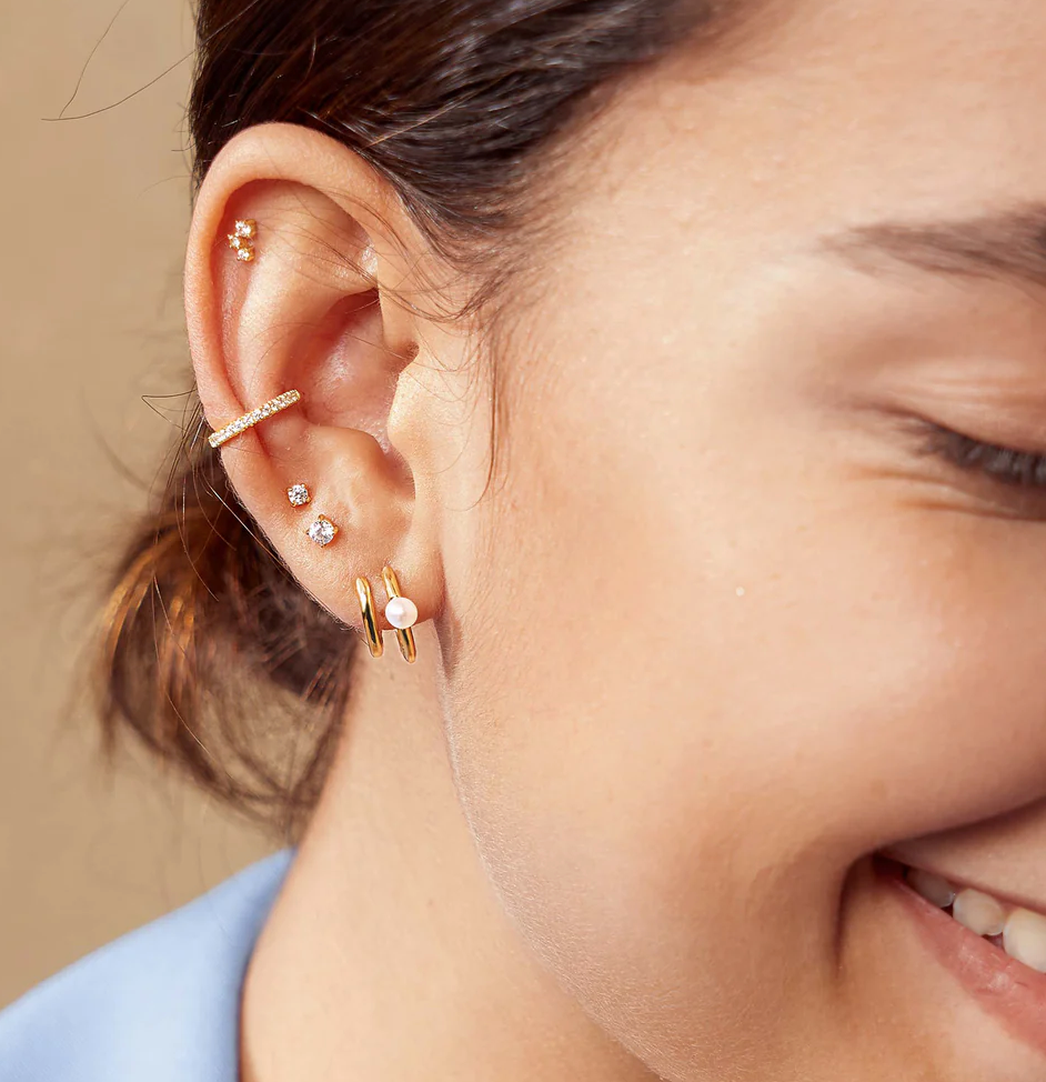 ANIA HAIE PARALLEL DUO PEARL HUGGIE EARRINGS