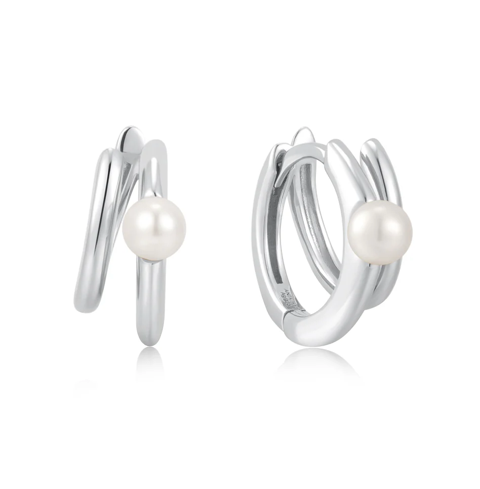 ANIA HAIE PARALLEL DUO PEARL HUGGIE EARRINGS