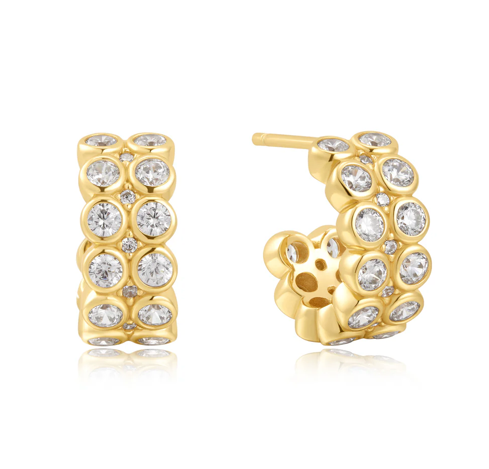 ANIA HAIE DOUBLE ROW BEZEL SET HOOP EARRINGS