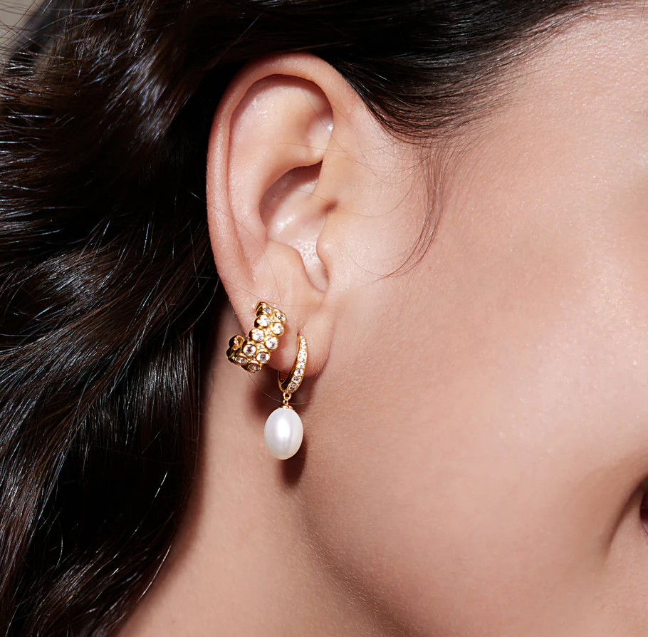 ANIA HAIE DOUBLE ROW BEZEL SET HOOP EARRINGS