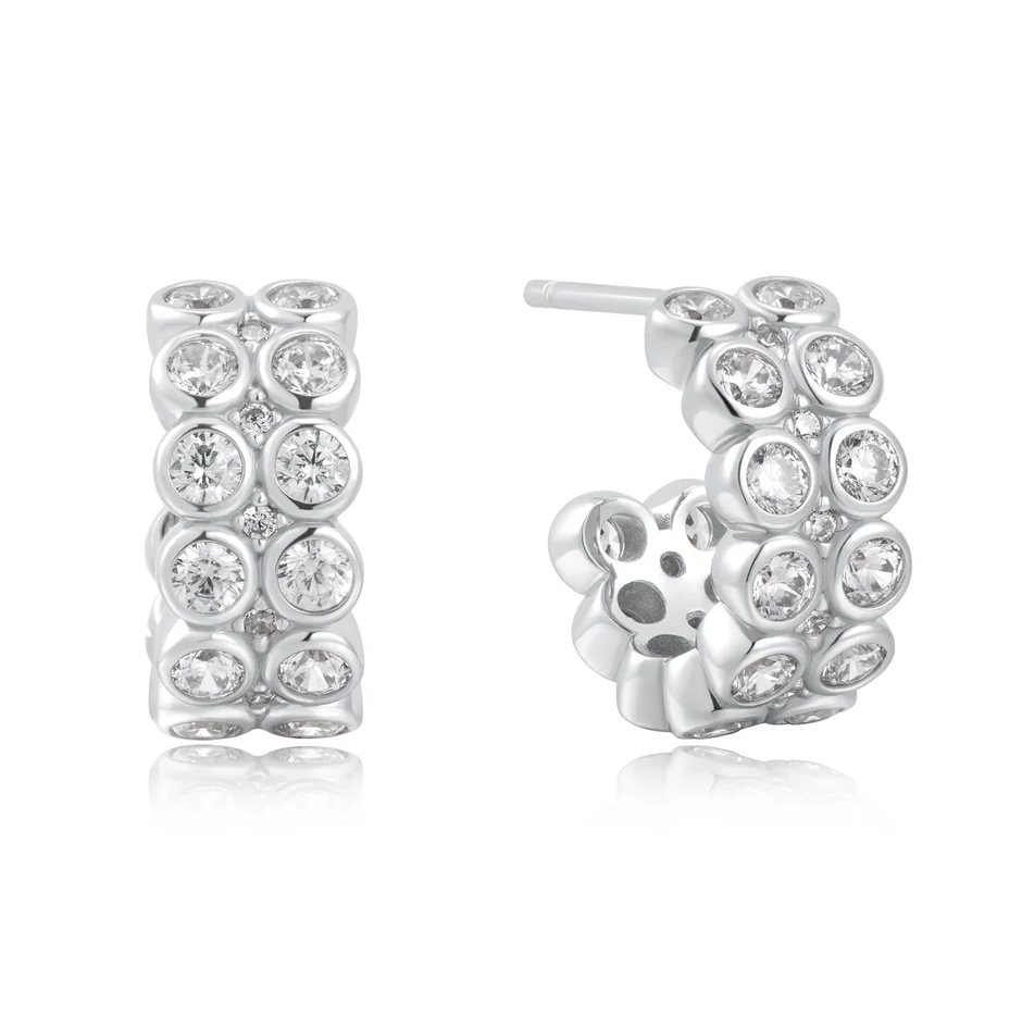 ANIA HAIE DOUBLE ROW BEZEL SET HOOP EARRINGS