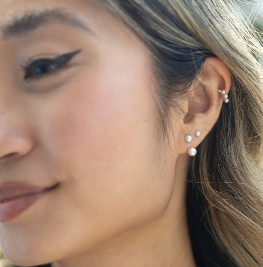 CLAUDIA BRADBY MERMAID MINI SILVER AND PEARL DUO EARRINGS