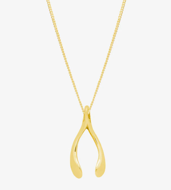 KATIE MULLALLY 9CT GOLD TINY WISHBONE NECKLACE