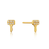 ANIA HAIE GOLD KEY SPARKLE STUD EARRING