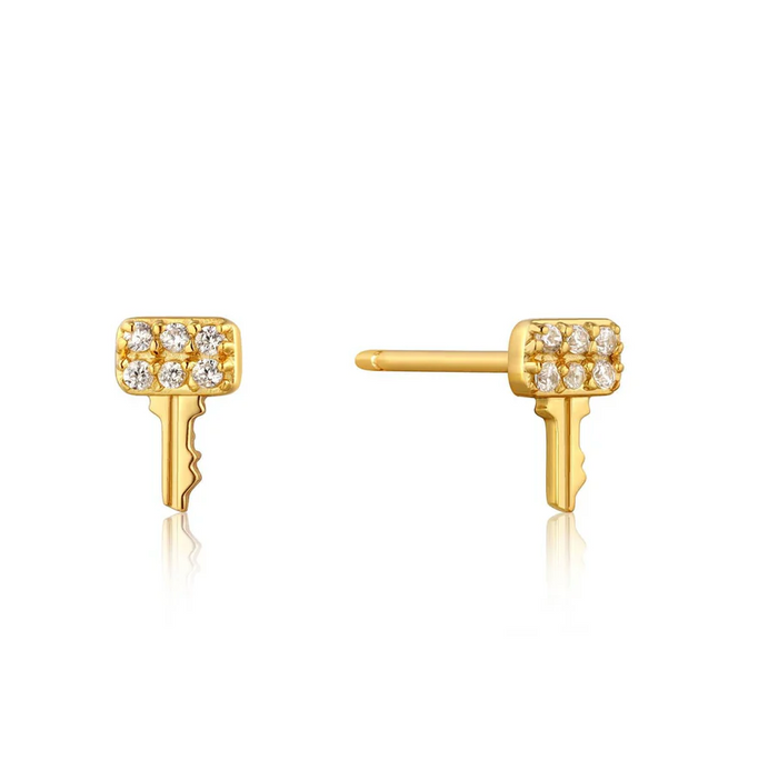 ANIA HAIE GOLD KEY SPARKLE STUD EARRING