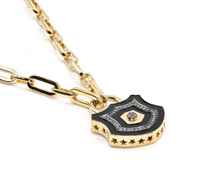KIRSTIE LE MARQUE DIAMOND AND BLACK ENAMEL CHUNKY LOCK NECKLACE