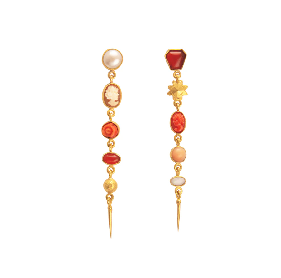 GRAINNE MORTON FIVE CHARM CAMEO VICTORIAN DROP EARRINGS