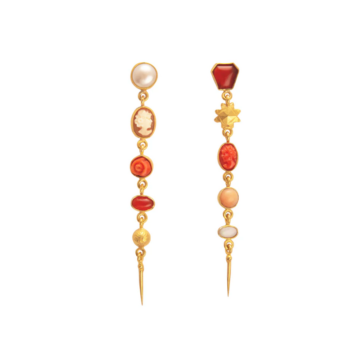 GRAINNE MORTON FIVE CHARM CAMEO VICTORIAN DROP EARRINGS