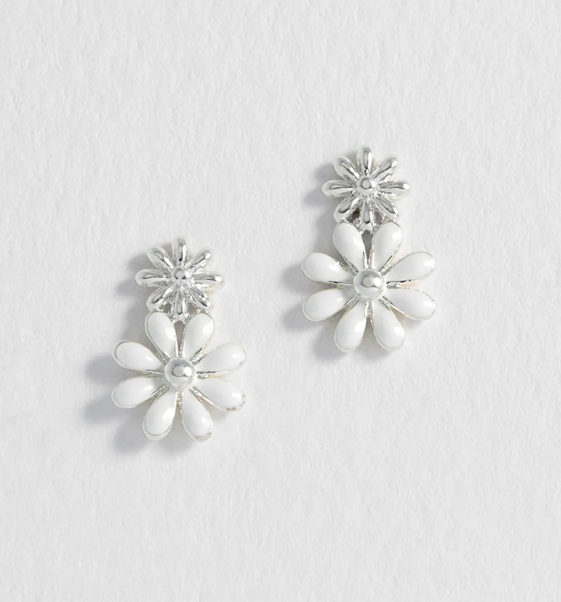 ESTELLA BARTLETT WHITE ENAMEL DOUBLE FLOWER EARRINGS