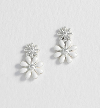 ESTELLA BARTLETT WHITE ENAMEL DOUBLE FLOWER EARRINGS