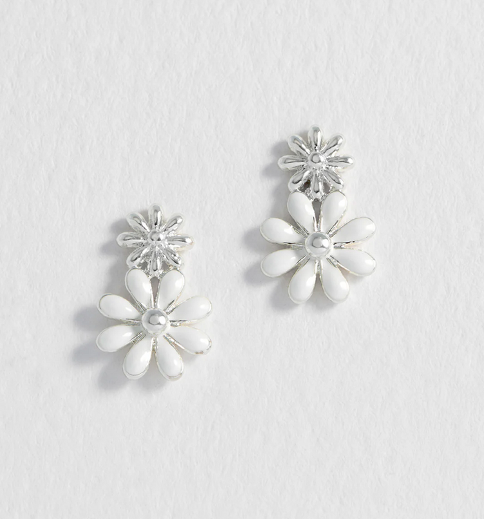 ESTELLA BARTLETT WHITE ENAMEL DOUBLE FLOWER EARRINGS